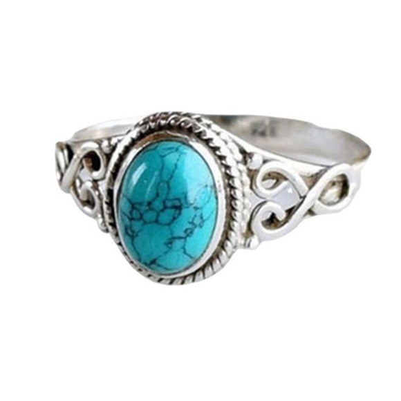 🤠New Silver toned Faux Turquoise ring Boho Western Ring Womens Rodeo Ranch - Picture 3 of 4